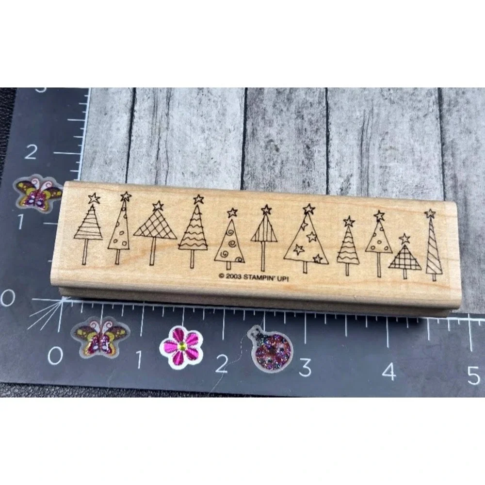 Stampin' Up! Row Border Christmas Trees 2003 Rubber Stamp Wood #L114